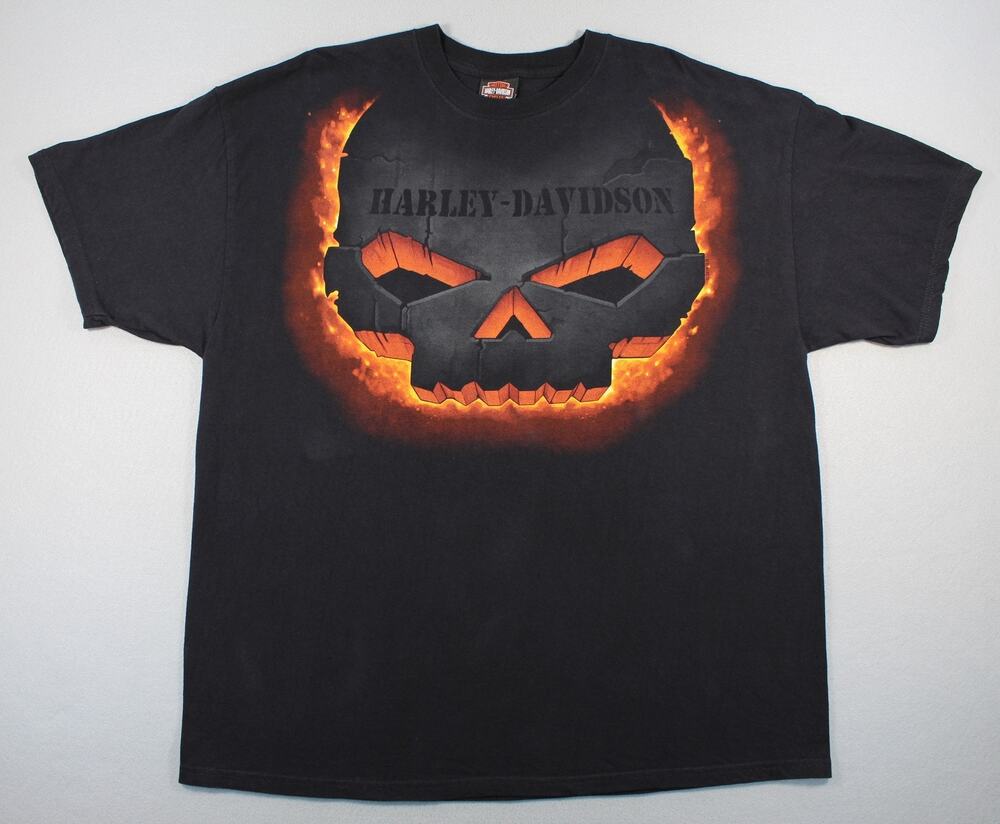 Harley-Davidson Shirt Mens XL Black Flaming Skull Halloween 2010 Tee Biker